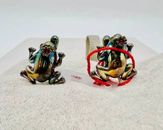 Sterling Silver 925 Frog Prince Cuff Links with 18K Gold Vermeil Crowns & Green Peridot Eyes
