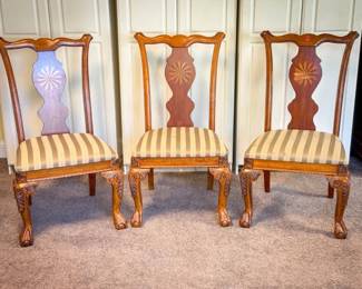 (3) Beautiful Carved & Inlayed Dining Room Chairs

