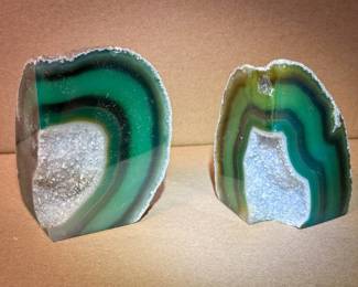 (2) Beautiful Green Geode Bookends
