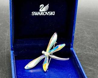 Swarovski Adiora Silvertone Aurora Borealis Dragonfly Brooch Pin
