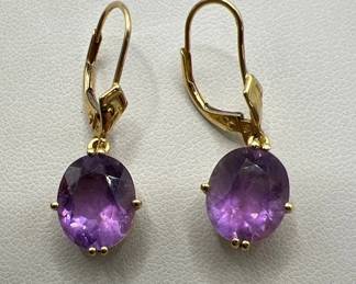 14K Gold Purple Gemstone Drop Earrings

