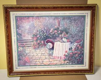 Bettie Abbot-Felts Garden Patio Scene Print, Framed

