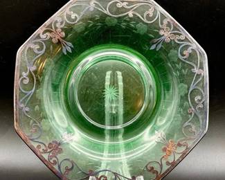 vintage green Depression glass serving plate
