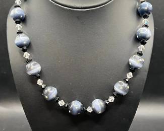Glass Beaded Necklace with Sterling Silver Heart Clasp Stamped 925
