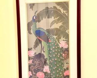 “Peacocks and Peonies Kakejiku" Japanese silkscreen scroll painting Print
