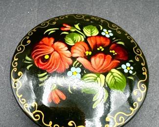 Signed Russian Lacquer Zhostovo Style Pin
