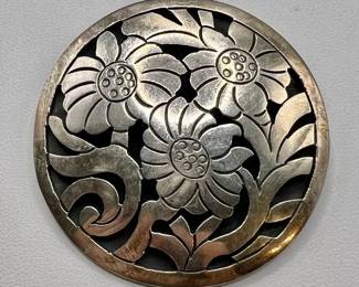 Sterling Silver Floral Pendant Brooch Stamped 925 Mexico
