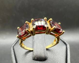 925 Garnet Ring with Diamond Accents — Gold over Sterling Silver

