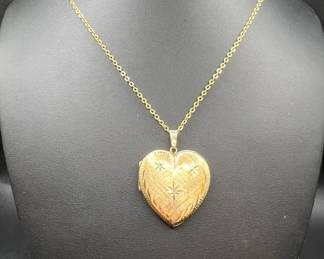 14K Gold Heart Locket Pendant
