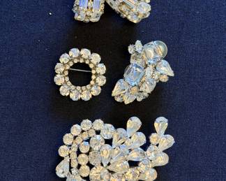 Rhinestone brooches and earrings