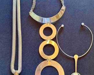 Modernist pendants, necklaces and chokers including Ermani Bulatti (L) and Givenchy style (center)