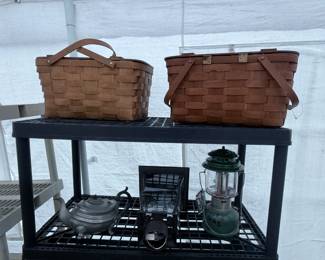 Picnic baskets, vintage Coleman lantern