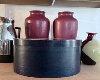 Art pottery vases and a shaker style box