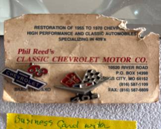 Vintage Chevy lapel pins on business card