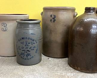 Large antique crocks, highly desirable Hamilton PA crock