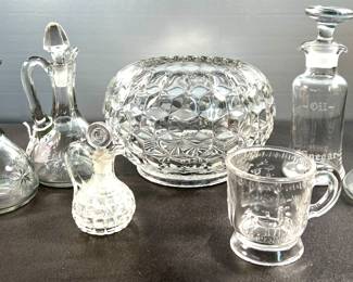 Fostoria "American" bowl, cruets, Etc