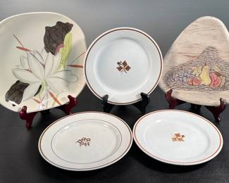 Red Wing pottery plate, Meakin tea.leaf plates, Etc