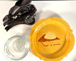 Mamma Mia apple pie plate, cherry pitter, Etc
