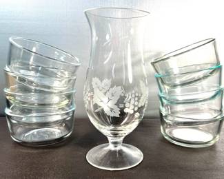 Princess House etched vase, Anchor Hocking ramekins