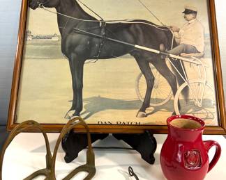 Vintage framed print of Dan Patch, tack, stoneware mug