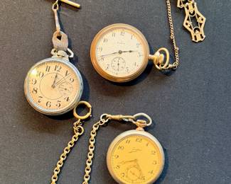 Vintage pocket watches, including Elgin