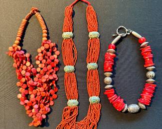 Coral and red beaded necklaces