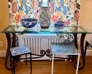 Glass topped console table