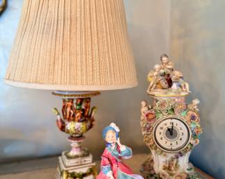 Capodimonte Lighting (pair available); Volkstedt Porcelain mantle clock