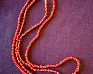 Coral bead necklaces with gold clasps
