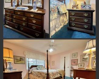 Vintage Queen Mahogany 4 Post Bed