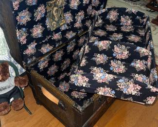 Antique Alligator Roll top trunk. Leather handles, lined interior, and original tray.