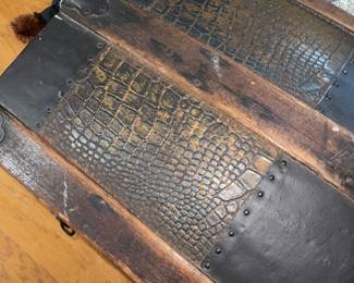 Antique Alligator Roll top trunk. Leather handles, lined interior, and original tray.