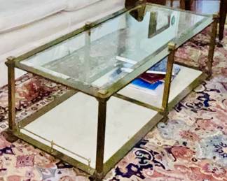 Vintage Brass and Stone Coffin table
Beveled glass top inserts.
Calcutta Marble bottom