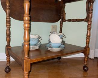 Wheeled Tea Cart with 2 sided drop down leaves and lower shelf.