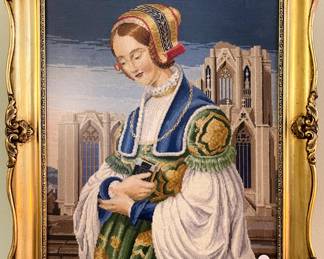 Exquisite Medici Woman in Wool Needle Art, Gilt Wood frame.
