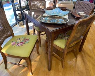 Antique Card Table.
Intricate beading on the legs and Dutch styled cut work on the table skirt.