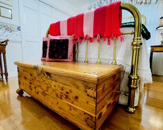 Antique Pine Cedar lined Chest with Copper corner bracket detailing.
Empire front feet