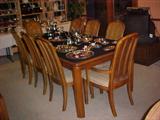 Drexel Heritage "Passage" dining table with 8 chairs opens up to about 10 ft. with leaves. $795. We also have the matching buffet/server and lighted china cabinet.