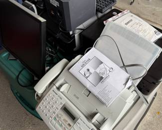 a few electronic monitors, fax & printers