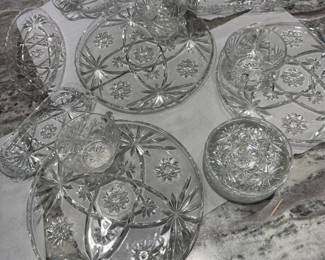 Anchor Hocking - American Prescut Glass Star of David - EAPG pressed glass with snack plates & cups and many serving dishes - relish - covered compotes, plates, bowls