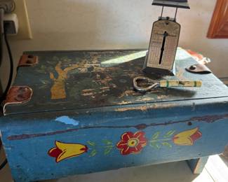 cutest little Dutch style foot stool with hand painted floral 