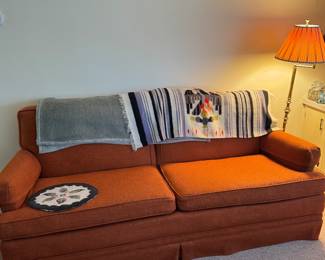 vintage orange two cushion sofa 