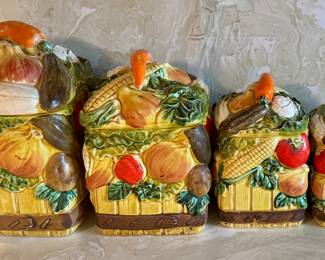 Vintage ceramic vegetable basket canister set