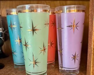 Mid century atomic starburst hiball glasses