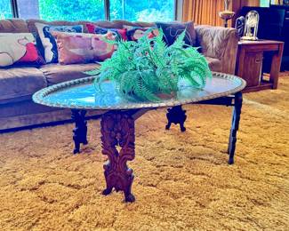 Mid century Moroccan brass tray top coffee table 