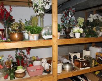 Lots of plastic floral arrangements