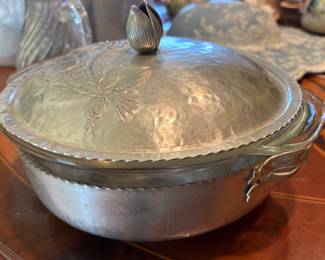 Vtg pressed aluminum casserole dish