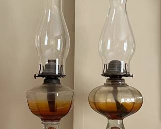 Pair antique oil lamps.