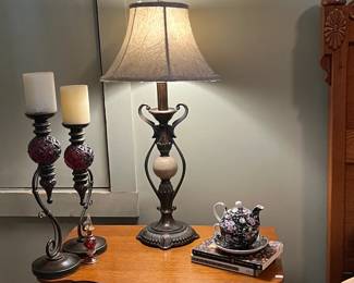 Assorted lamps & candle stands.