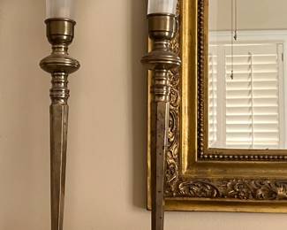 Pair metal lamps w/frosted shades.